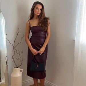 House of CB Jalena Mulberry Vegan Leather Lace Back Dress